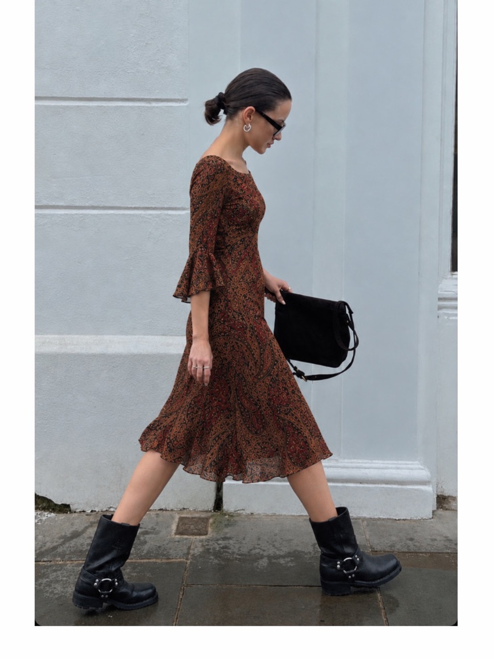 Lauren Ralph Lauren Warm Paisley Silk Quarter SleeveBoat Neck Midi Dress, Size 8